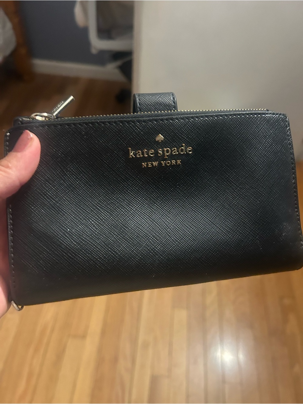 kate spade Black Saffiano Zip & Snap Wallet with Gold Logo